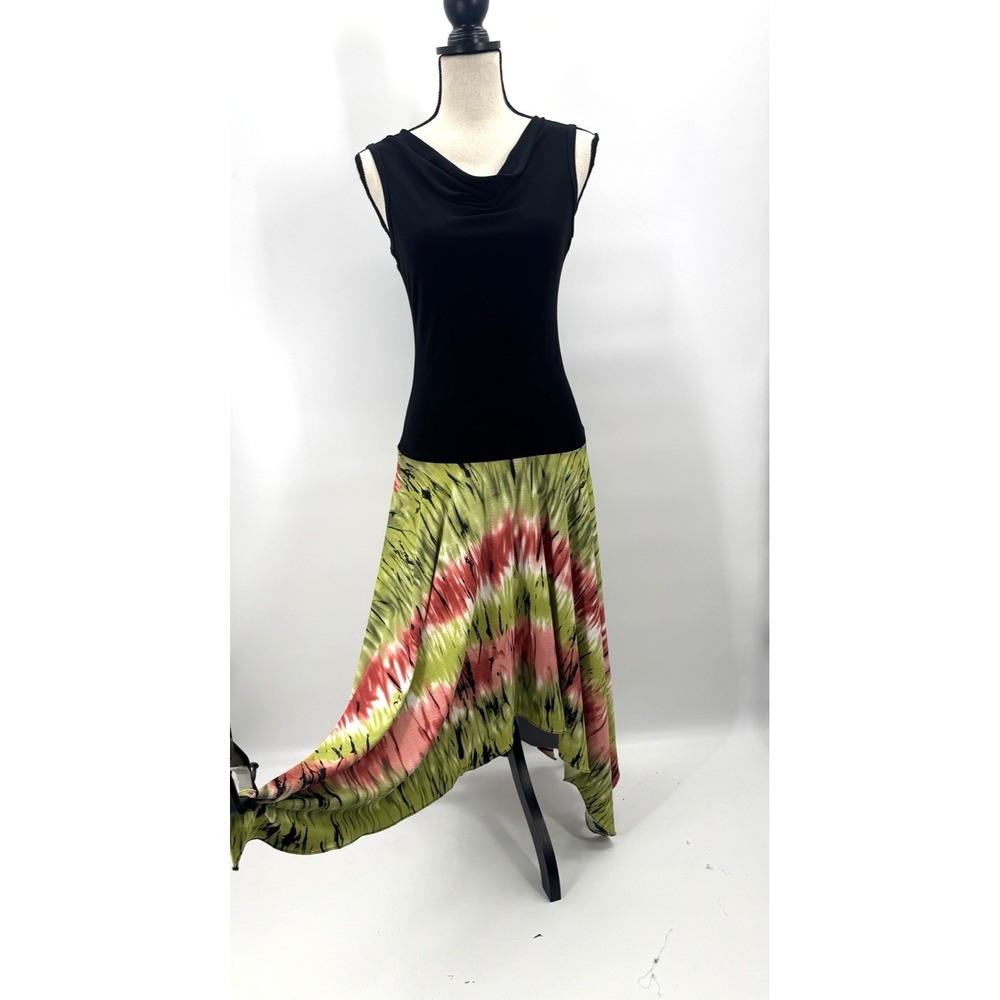 VTG Joseph Ribkoff Drop Waist Asymmetrical Dress 10 Cowl Neck Handkerchief Boho